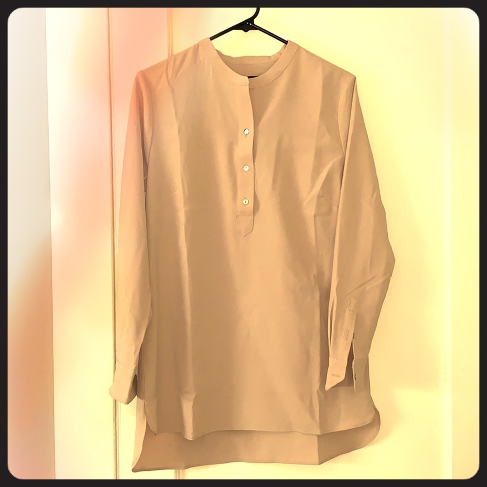 Taupe tunic length long sleeve blouse
